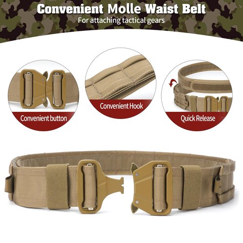TWS 5 in 1 Quick Release Tactical Combat Heavy Duty Belt For Battle Airsoft Camo