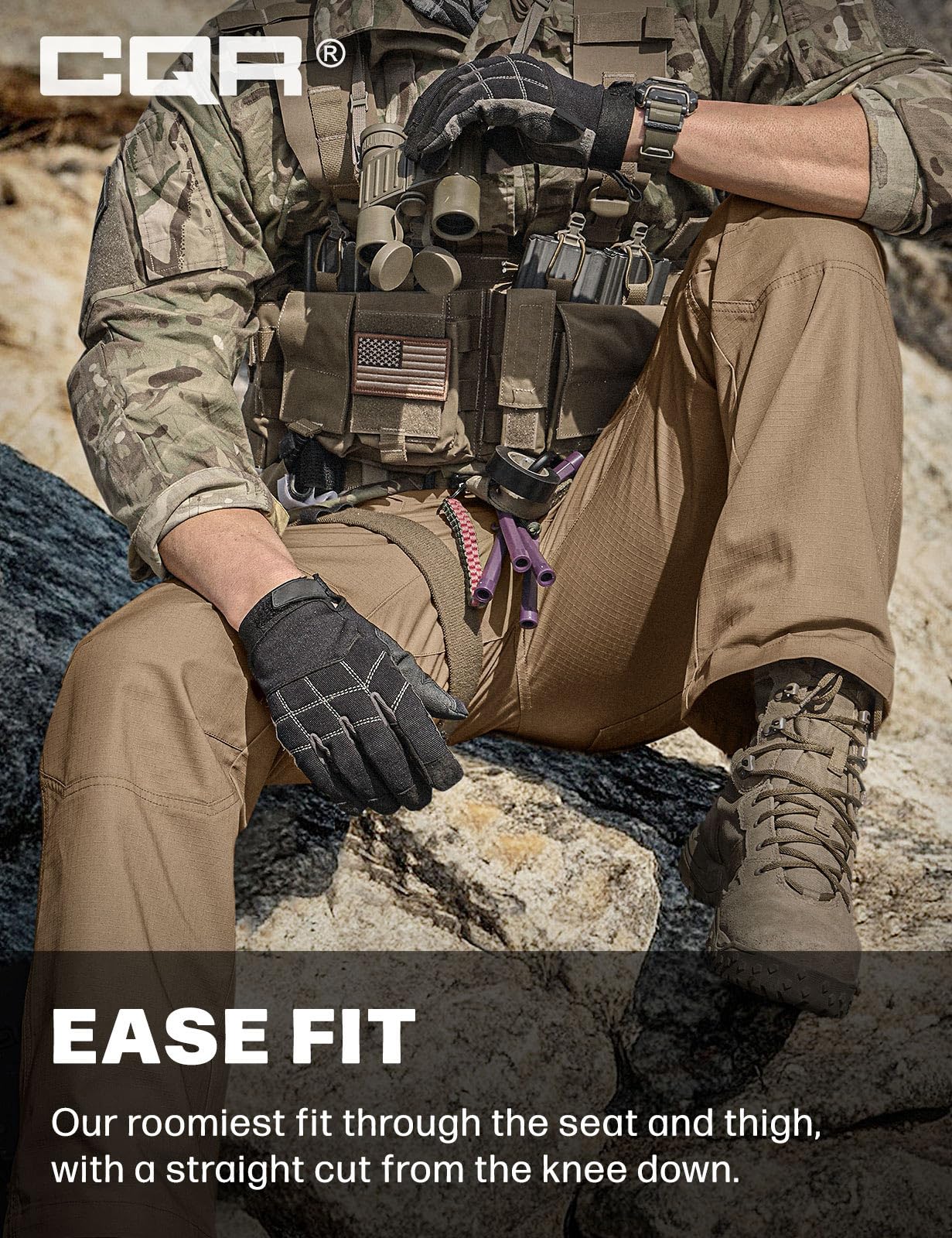 CQR Men's Tactical Pants, Water Resistant Ripstop Cargo Pants, Lightweight EDC Work Hiking Pants, Outdoor Apparel, Raider Cougar, 34W x 34L
