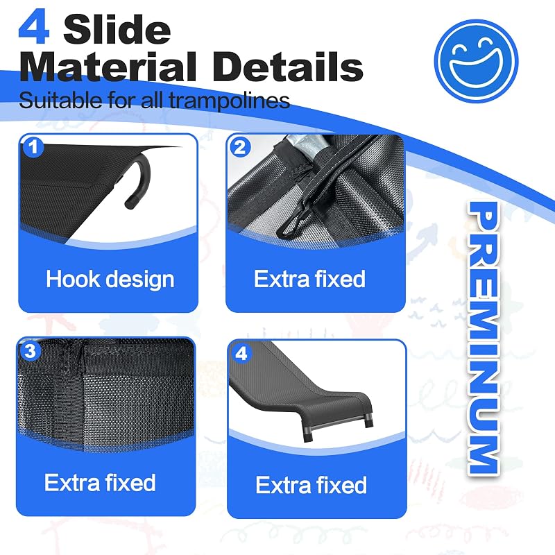 Trampoline Slide with Cushioning for 10-16 ft Trampolines - Universal Safety Accessory (Silver)