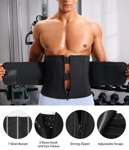 MOLUTAN Men Waist Trainer Trimmer for Weight Loss Tummy Control Compression Shapewear Sweat Belt Body Shaper (Black1, Large)