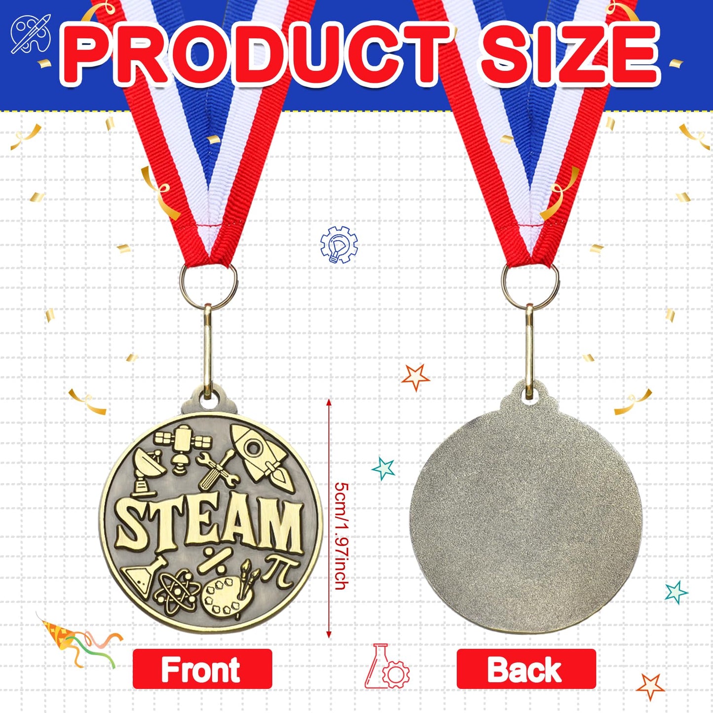 Quelay 30 Pcs 2'' Medals for Awards Winner Bulk with Neck Ribbons Metal Trophy Award Prize Gift for Kids Students Adults School Graduation Participation Competitions(Steam)