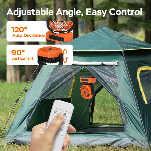 PANERGY Camping Fan Rechargeable,20000mAh Cordless Battery Powered Oscillating Fan with RGB Light & Remote,4 Timer & Hanging Hook for Indoor,Outdoor,Travel,Camping,BBQ,Jobsite,Picnic-Orange