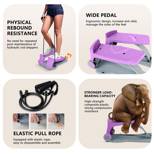 Leikefitness Steppers for Exercise at Home with Resistant Bands Portable Stair Stepper Exercise Equipment Fitness Twister Stepper Machine (Purple)