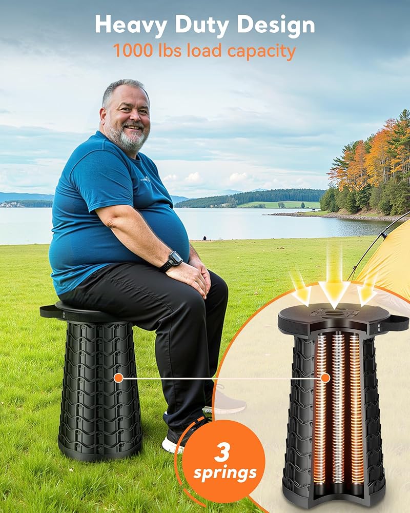 Imodomio Portable Heavy Duty Collapsible Stool - Adjustable Camping Chair (Black)