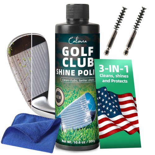 Calvana 10.5oz Golf Club Polish & Cleaner Kit, Instant Rust & Scratch Remover with 2 Stainless Steel Golf Cleaning Brushes & Microfiber Towel, Works on Drivers, Irons, Putters, Wood, Restores & Shines
