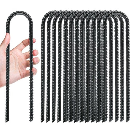 Gtongoko 12 Pack Trampoline Stakes Anchors High Wind, 12 Inch Ground Anchors Heavy Duty, Trampoline Tie Down Anchor Kit, Ground Stakes Galvanized Steel, U Shaped, Black