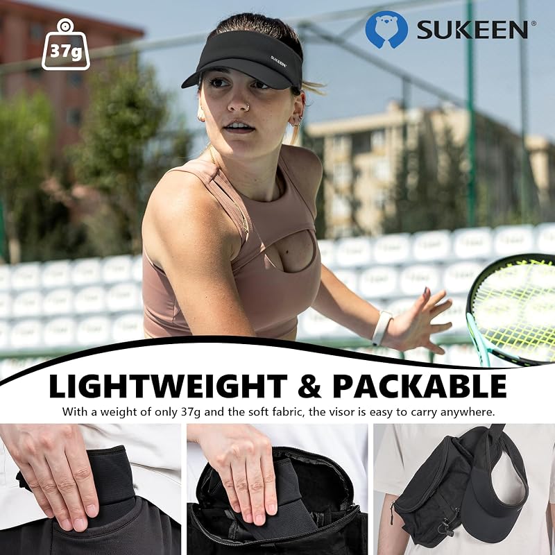 Sukeen Lightweight Sports Sun Visor Hat – Black, One Size, UPF50+