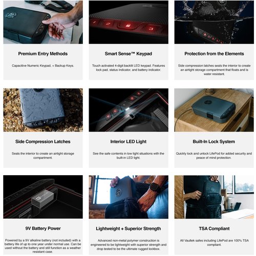 Vaultek LifePod 2.0 Combo | Secure Waterproof Travel Case & Rugged Electronic Lock Box with SlingBag Travel System | Backlit Keypad, App Control, Anti‑Impact Latch | Signature Series Kit