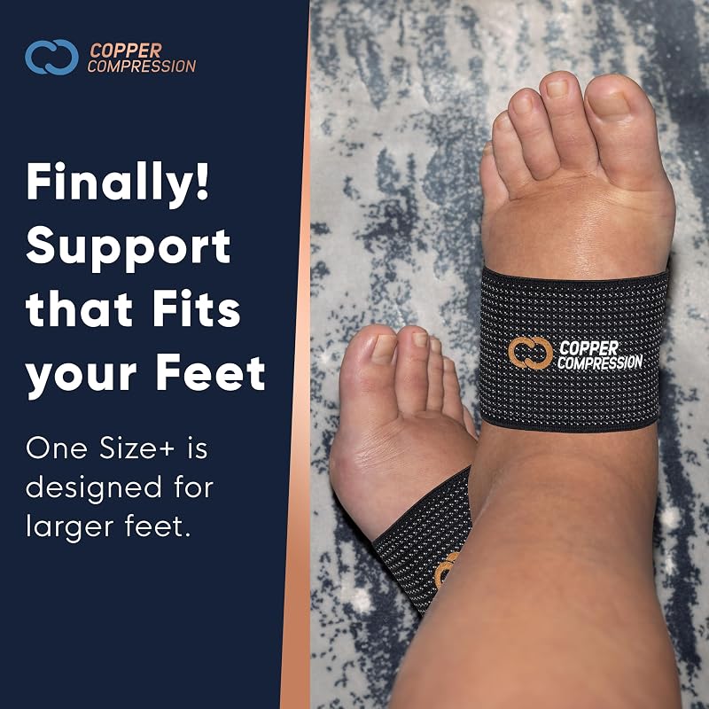Black Plus Size 1 Pair Copper Compression Arch Support Sleeves for Plantar Fasciitis