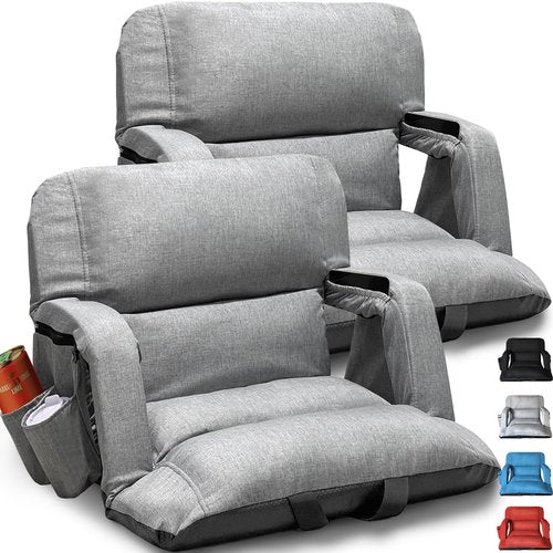 Wide Stadium Seats With Back Support 2 Pack, Exclusive "Sofa Style" Design Extra Thick Bleacher Chairs With Back and Cushion, 6 Reclining Positions - Ultimate Comfort for Sports Events (Grey, 22.5")