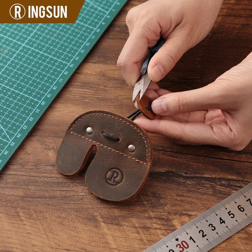 Ringsun Leather Archery Finger Tabs,Handmade Archery Finger Guard for Shooting Practice Gear, Recurve Bow Fingers Tab,Right Hand Brown RS02-8