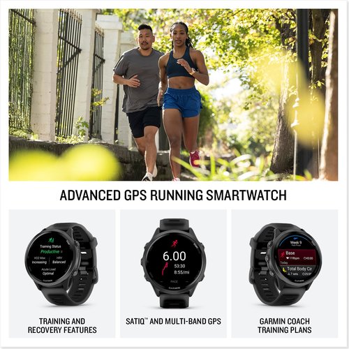 Garmin Forerunner 570 Running Smartwatch, 47MM WiFi, GPS Fitness Smart Watch for Men and Women, Slate Gray Aluminum with Translucent Black/Black Band Bundle with P-Bank + More