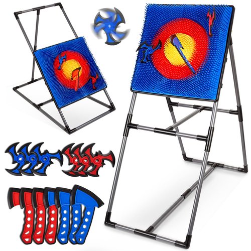 Axe Throwing Game for Backyard, Axe Throwing Target Set Games with 6 Throwing Axes & 6 Dart Bristle Target, Outdoor Indoor Yard Game for Youth Kids Activity Carnival Games for Age 3-12