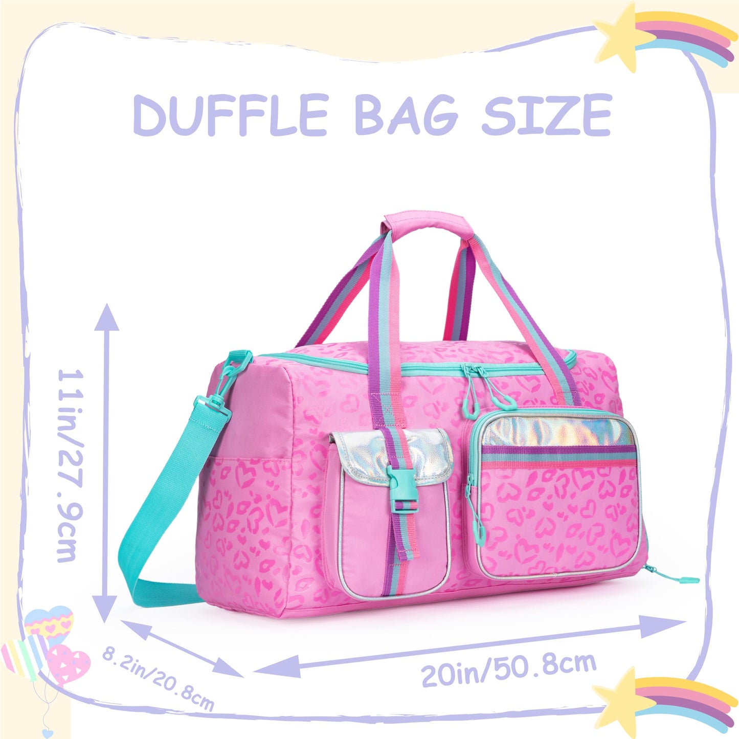 Kids Duffle Bag Girls Women Travel Bag Gifts Overnight Bags for Girls Women Tote Sleepover Gym Dance Bags for Kids with Shoes Compartment