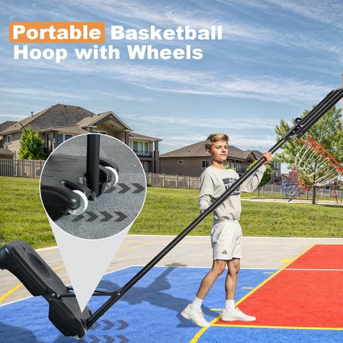 Basketball Hoop Portable with 33 inch PC Backboard, 4.82-8.53ft Adjustable Basketball Goals with Sandbag Outdoor Indoor Pool