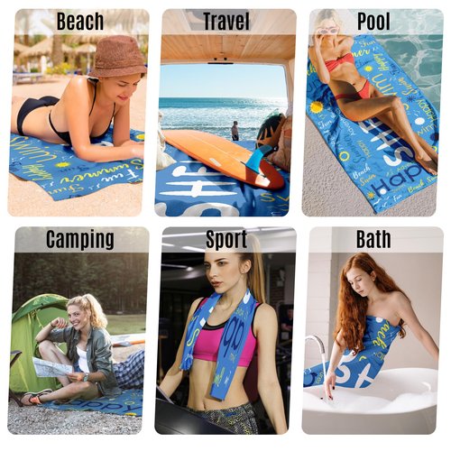 Jecivila Personalized Beach Towels with Name, Microfiber Kids Custom Beach Towel, Quick Dry Sand Free Large Towel for Pool Travel Camping Swim Vocation Essentials Adult Gift
