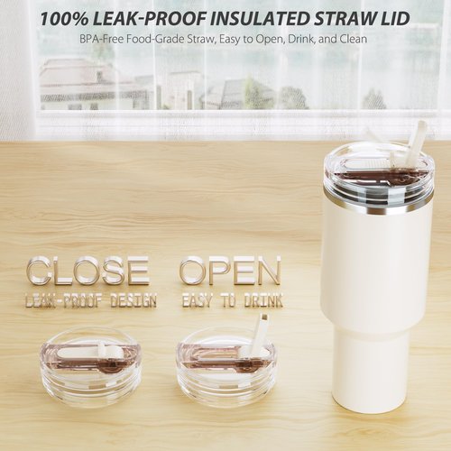 CeleVista 2 Pack Replacement Lid for Stanley 40 oz Quencher H2.0 & ProTour, Flip Straw Tumbler Lid for Stanley Cup, Leakproof, No Spill & Easy to Use Reusable Tumbler Cover (Cream)