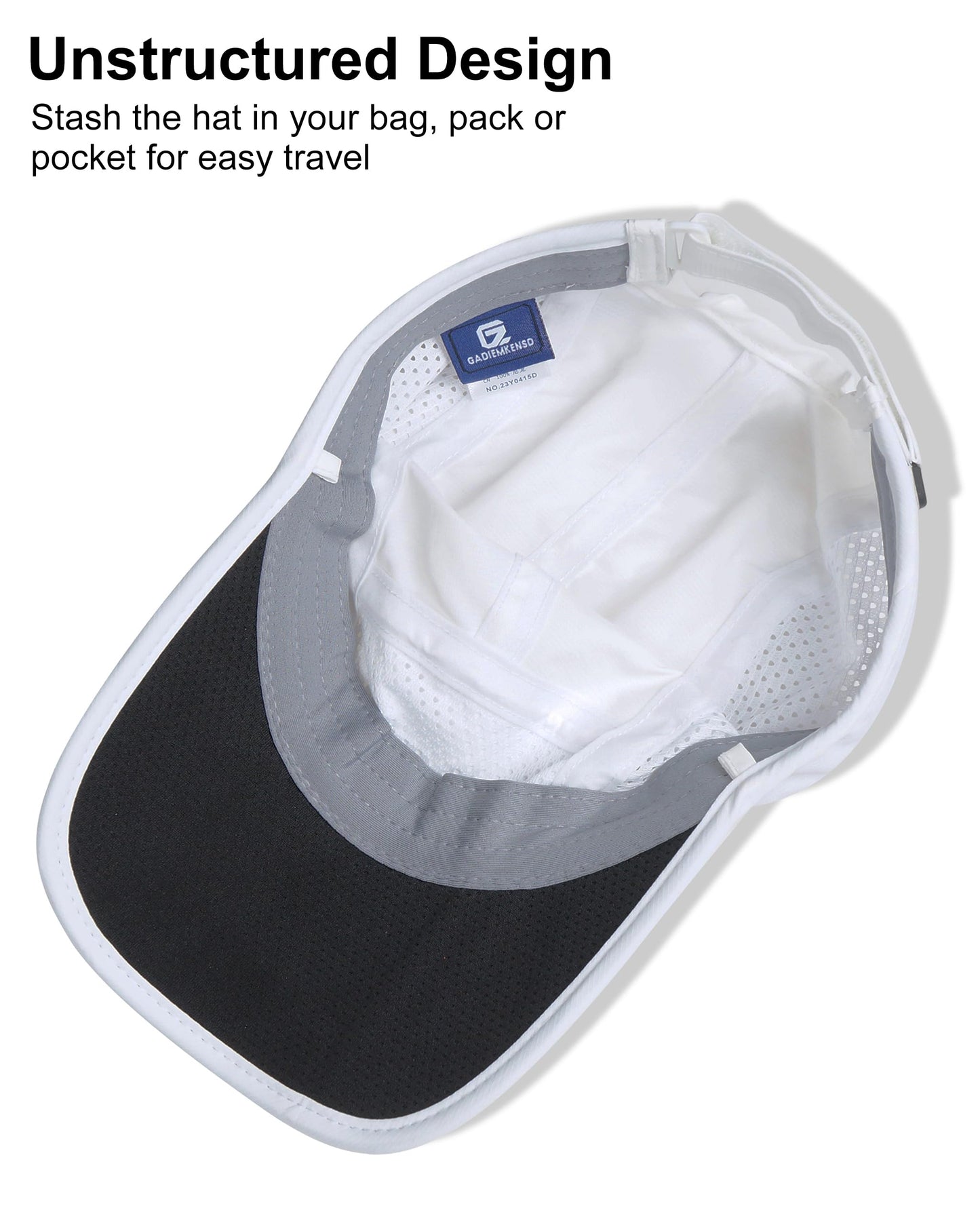 GADIEMKENSD Men Outdoor Hat Reflective Folding Running Sport Hats Summer Cool UPF 50 Sun Unstructured Baseball Caps for Men Women Breathable Light Quick Dry Travel Golf Hat White