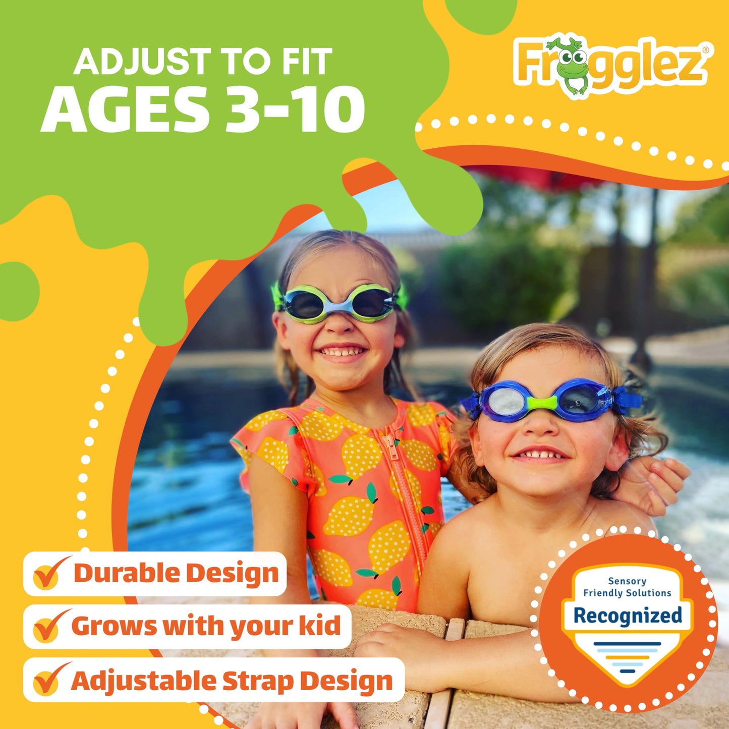 Frogglez Anti-Fog Swimming Goggles for Kids under 10 (Ages 3-10) Recommended by Parents; Premium Pain-Free Strap