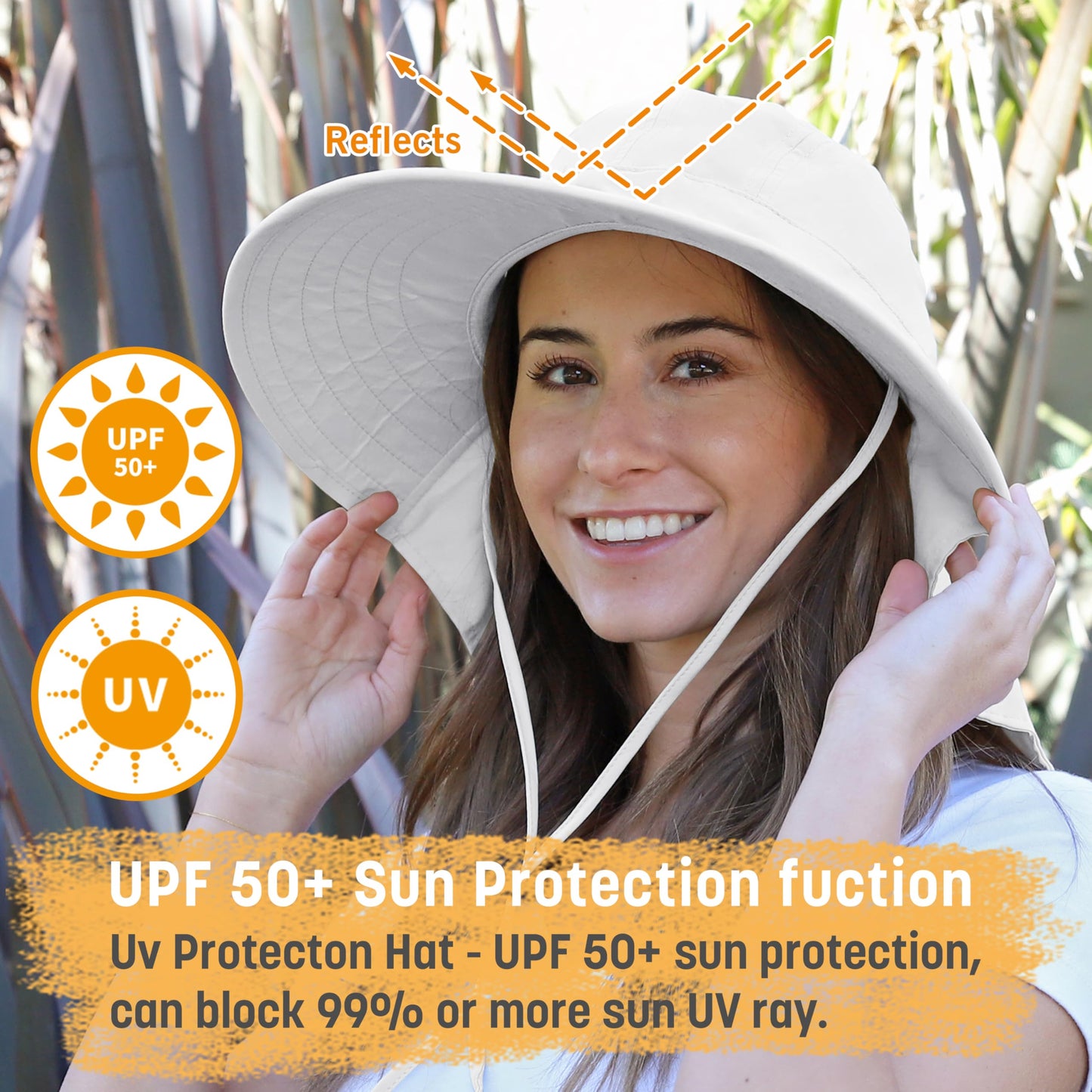 Solaris UPF 50+ Women's Wide Brim Sun Hat – Lightweight Foldable with Detachable Scarf & Neck Cover, UV Protection for Hiking, Beach, Gardening White