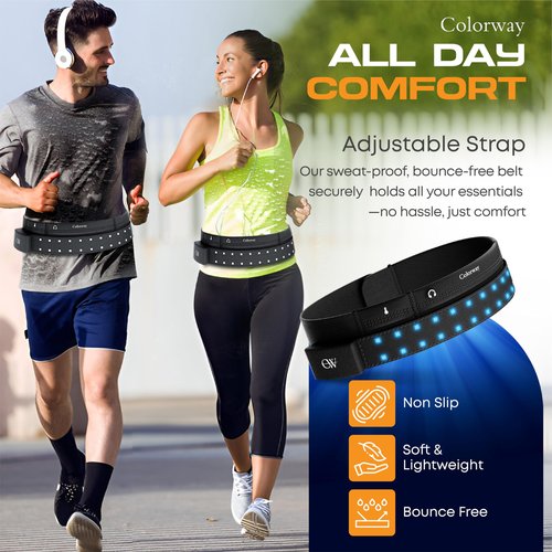Colorway LED Running Belt - Reflective Running Gear with Removable Light Strip, 5 Bright Colors, USB Rechargeable, Adjustable Waist Pack, High Visibility, Night Safety Belts for Men and Women