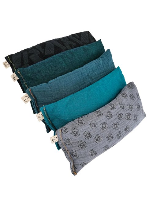 Peacegoods Unscented Eye Pillows (Sampler Pack of 5) - Soft Cotton Gauze Flannel - Filled with Flax Seed Weighted for Yoga Meditation Headache Relief Sleep Massage Bulk - Blue Teal