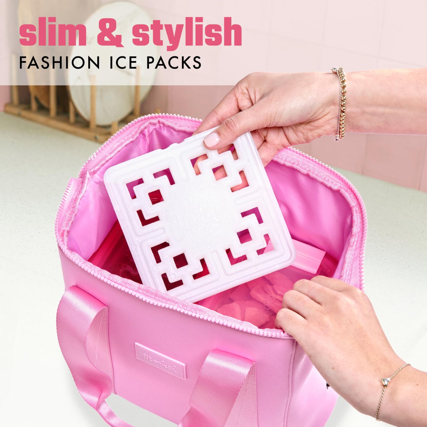 Cool Coolers Large Fashion Ice by Fit & Fresh, 6pk Ice Blocks for Lunchboxes, Quick Freeze, Space Saving, Stylish Reusable Freezer Packs for Coolers, Pearl White