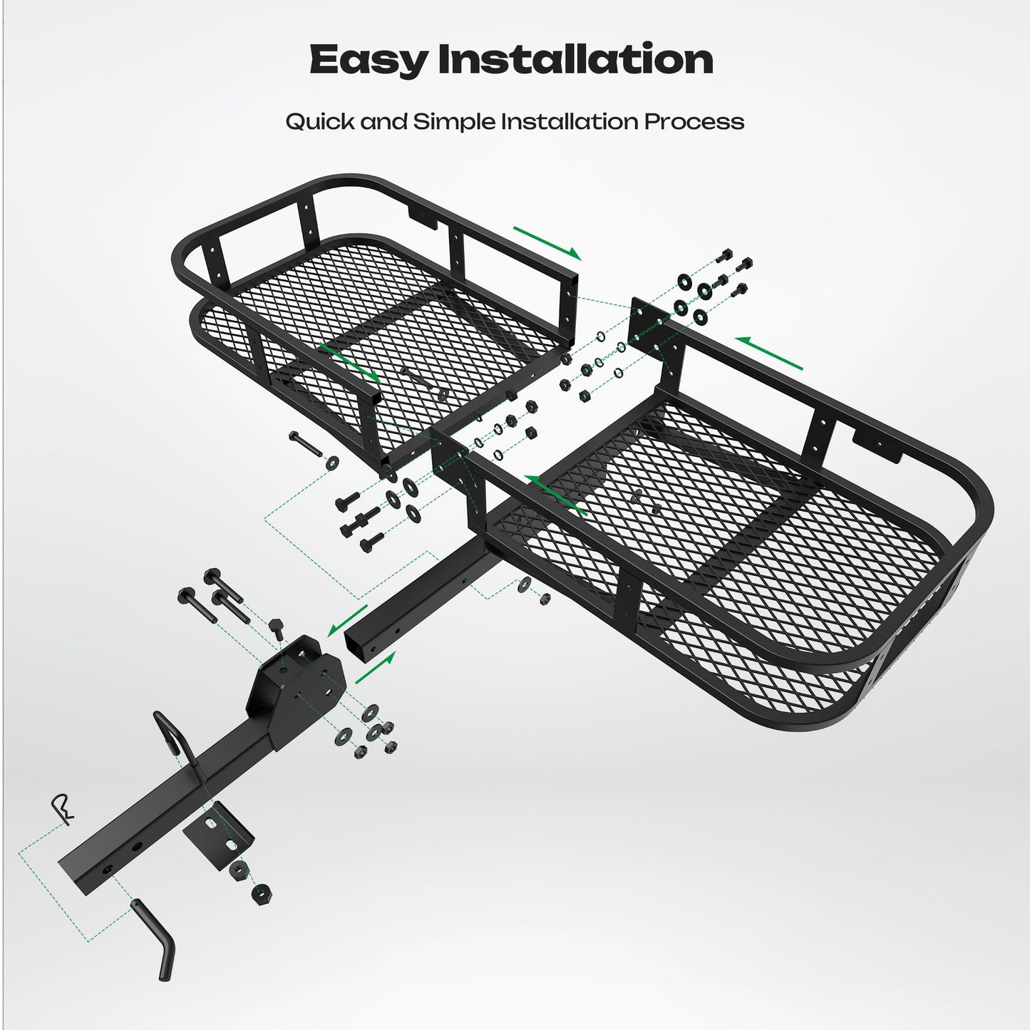 Folding Hitch Cargo Carrier, 500Lbs Capacity Tow Cargo Basket Luggage Rack for SUV 50x19x6 Inches AUSUM MOTOR Cargo Racks for Trailer fit 2 Inches Hitch Receiver with Stabilizer
