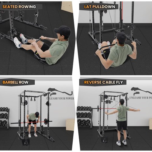 Hipicute Power Cage, Squat Rack with Cable Crossover System, 2000LBS Power Rack with LAT Pull Down System, Workout Cage with Pulley System for Fitness Home Gym, Black