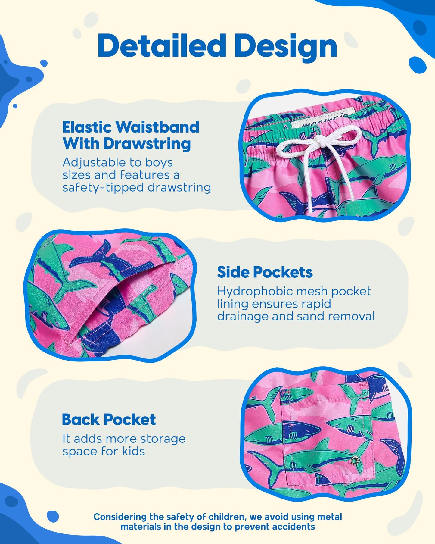 maamgic Boys Swim Trunks Toddler Swim Shorts Little Boys Bathing Suit Swimsuit Toddler Boy Swimwear,Pink Shark,4 T