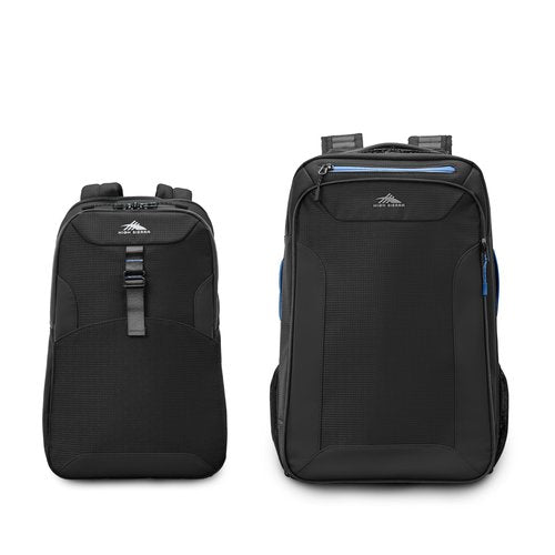 High Sierra Hi-Life 3-in-1 Convertible Wheeled Backpack-Removable Daypack, Stack-It Strap, Adjustable Handle, Black/Blue