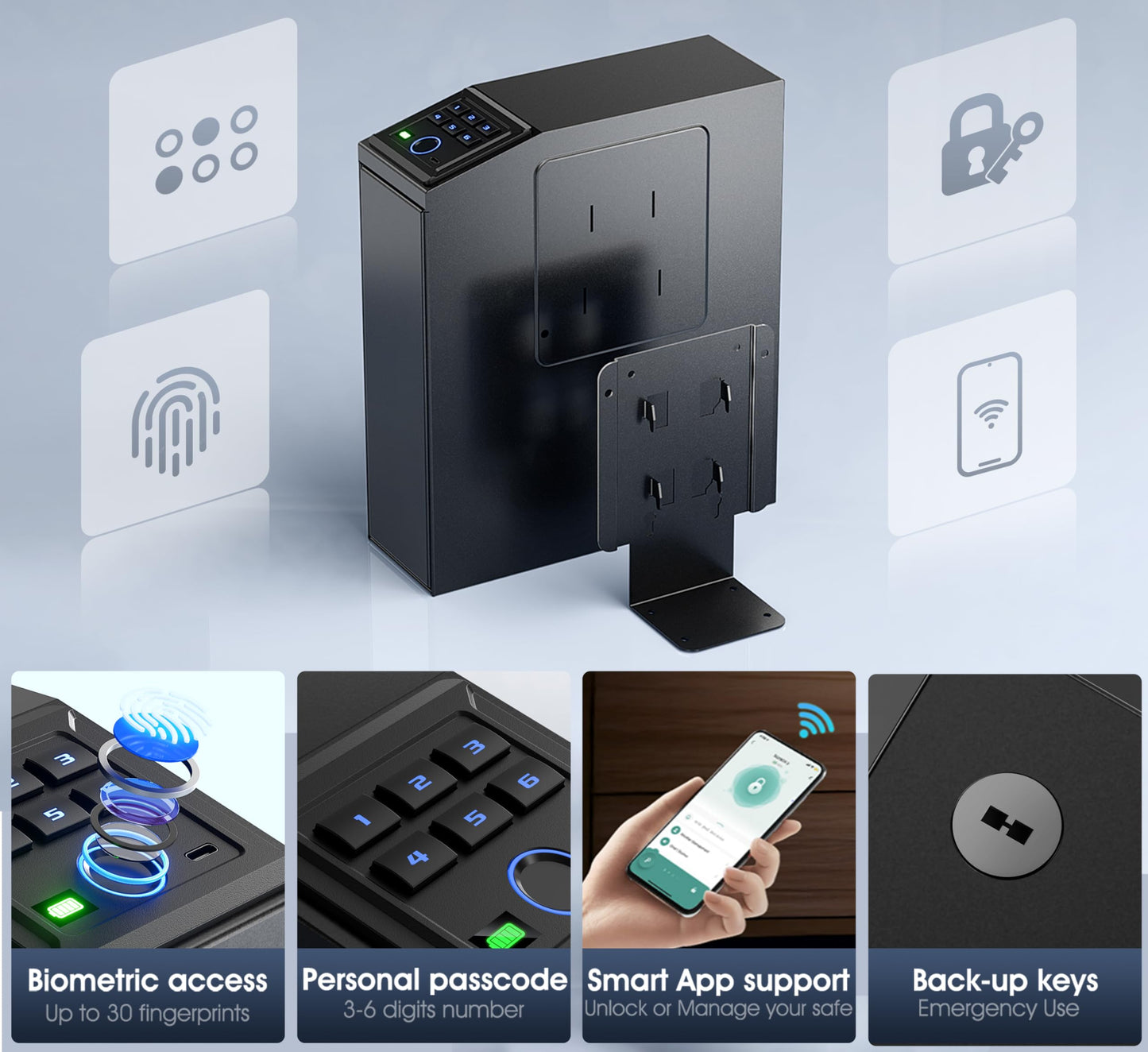 ORARAER Gun safe, Biometric Slider safe for handgun, 4 Ways Unlock with Fingerprint, Key Access,Code, Mounted Nightstand Pistol Safe and Gun Lock Box for Car, Truck,Wall,Gifts for Men