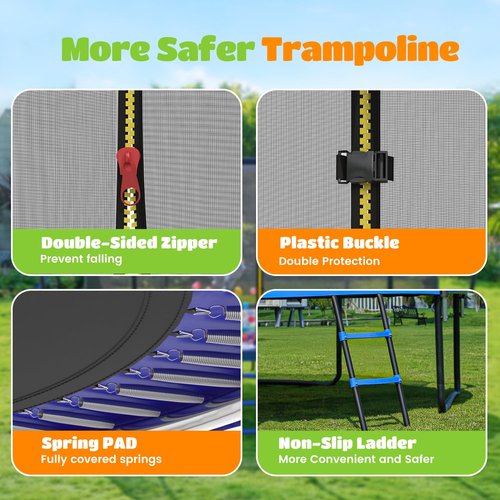 ORCC 1200LBS Weight Capacity Trampoline 16 15 14 12 10 8FT Without Basketball Hoop Water Sprinkler Spiral Ground Stakes Outdoor Yard Trampolines for Kids Adults