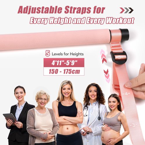 ALongSong Upgraded Pilates Bar Kit with Resistance Bands Natural Latex, Adjustable Exercise Equipment Multifunctional Yoga Pilates Stick for Home Gym Supports Full-Body Workouts,Coral Pink