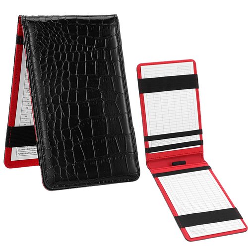 TIESOME Premium PU Leather Golf Scorecard Holder, Yardage Book Cover Score Card Holder with Built-in Pencil Loop, Black 6.9x4.3IN