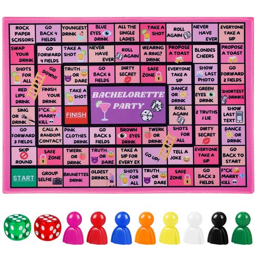 Fofeadm Bachelorette Party Drinking Games for Adults, Rubber Mat Drinking Board Game, Funny Party Interactive Drinking Games for Girls Night, Bachelorette Party, Age 21+, 2-8 Players