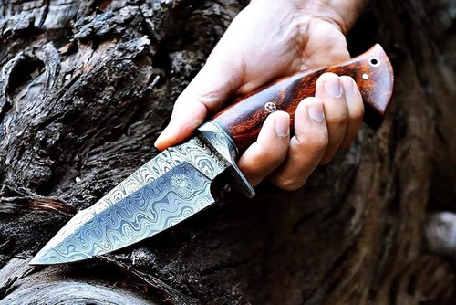 BIGCAT ROAR Predator Hunter - Patented Handmade Damascus Steel Fixed Blade Hunting Knife 10" - Walnut Wood Handle & Leather Sheath - Bushcraft Outdoor, Skinning & Survival Knife - Collector Men Gifts