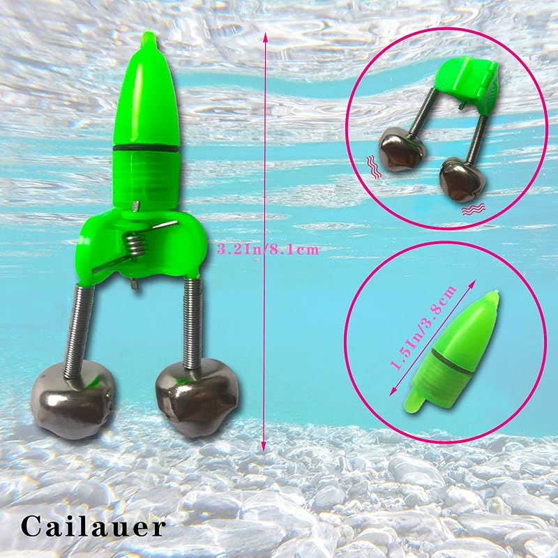 20Pcs LED Twin Bell Fishing Alarm Clip - Green Night Bite Alarms (Variation: 20Pcs Green)