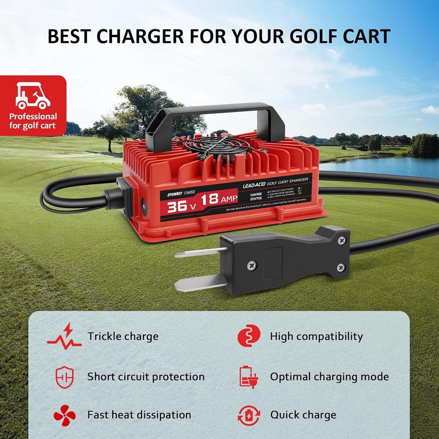 18 AMP 36 Volt Golf Cart Battery Charger for EZGO TXT with D Style Plug