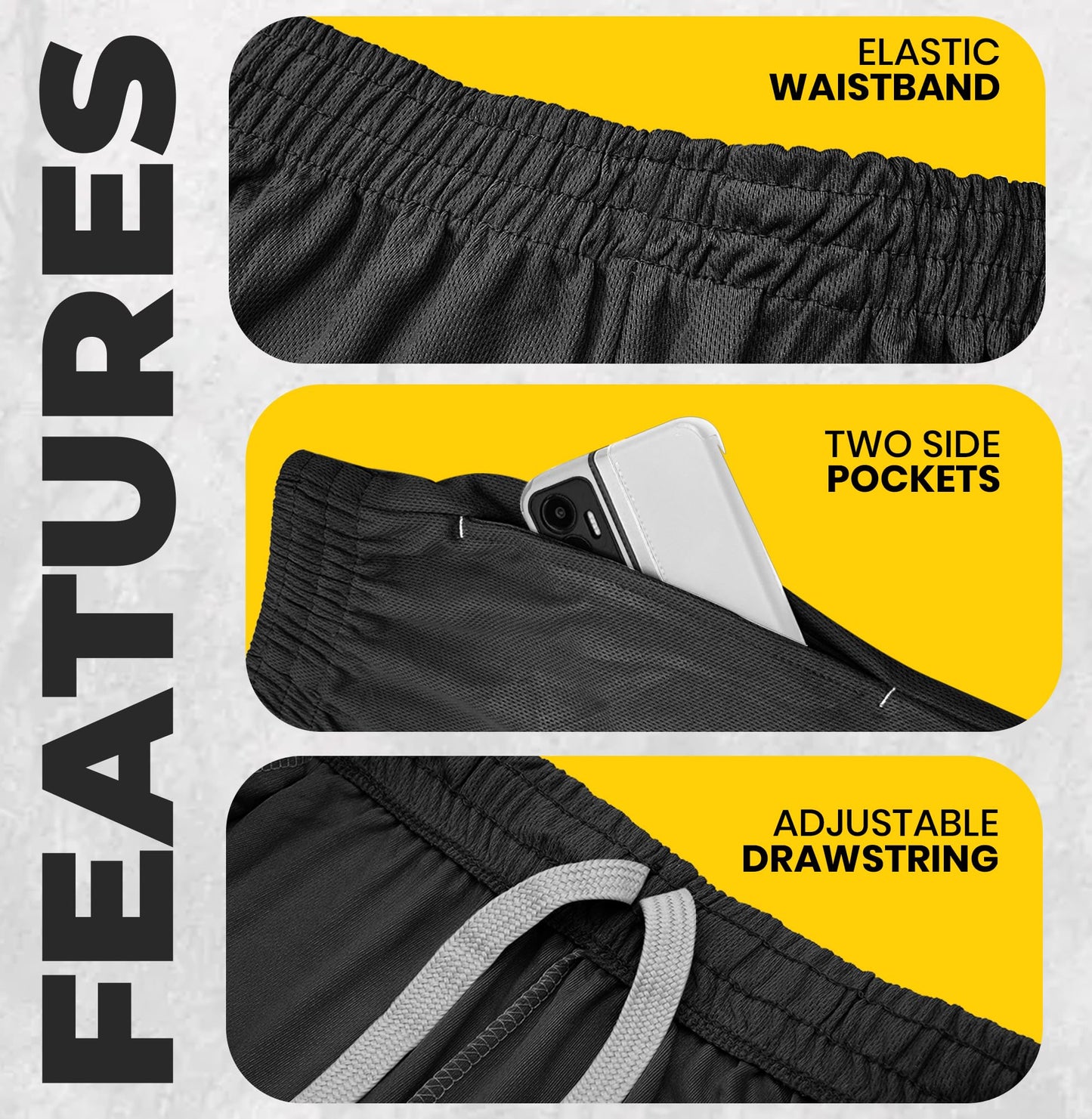 NY Threads Quick Dry Knit Men's Athletic Shorts Loose-Fit Running Gym Shorts for Men, Medium, Black/Black