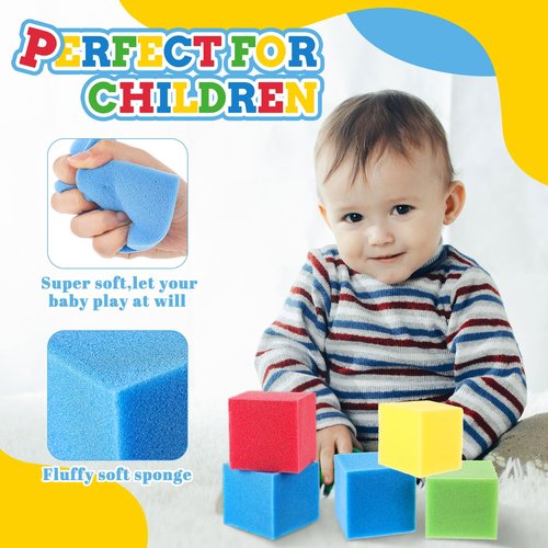 36 Pcs Foam Pit Cubes Blocks 3.1 x 3.1 x 3.1 Inch Colorful Flame Retardant Educational Autistic Building Blocks for Trampoline Arenas, Gymnastics, Parkour Courses Skateboard Parks Playground (Classic)