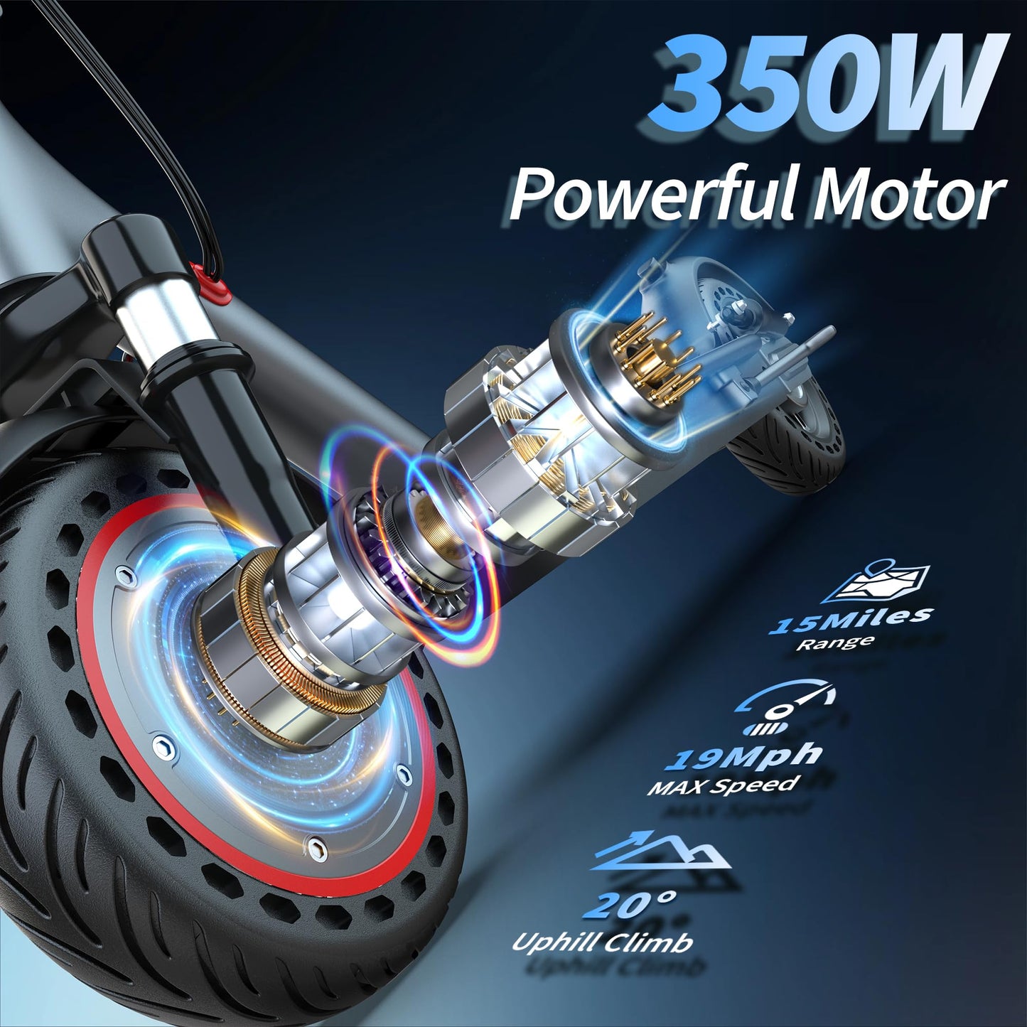 Jwiozok Electric Scooter for Adults & Teens - 350W Motor 19mph/15mi Range, 8.5" Solid Tires, Dual Brake/Dual Shock/Dual Suspension, Foldable Commuter Scooter for Urban Travel