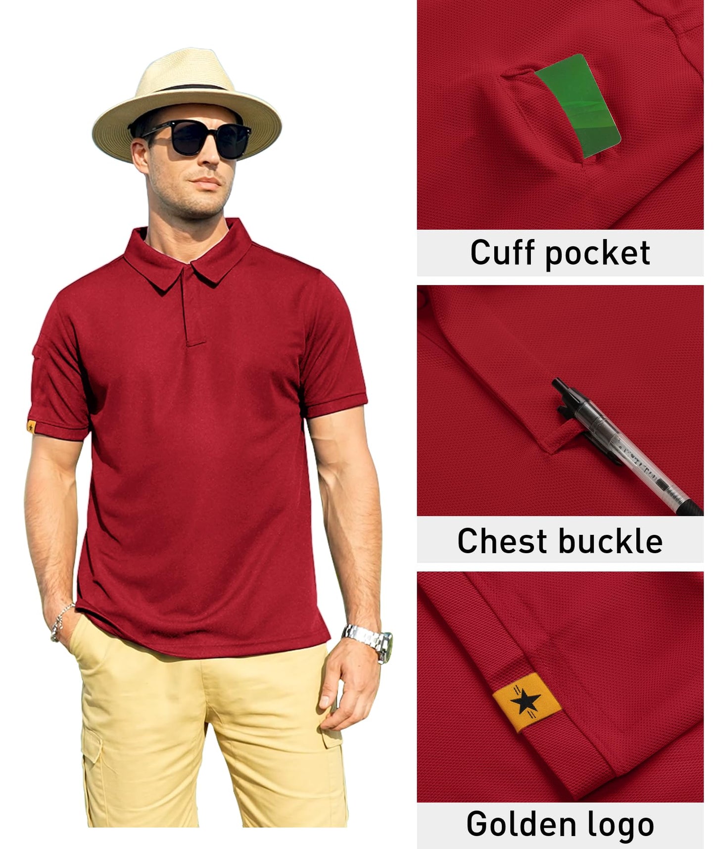 ZITY Mens Polo Shirt Short Sleeve Sports Tactical T-Shirt Athletic Golf Polos Daily Casual Stylish Collared Shirts for Men Red 3X-Large