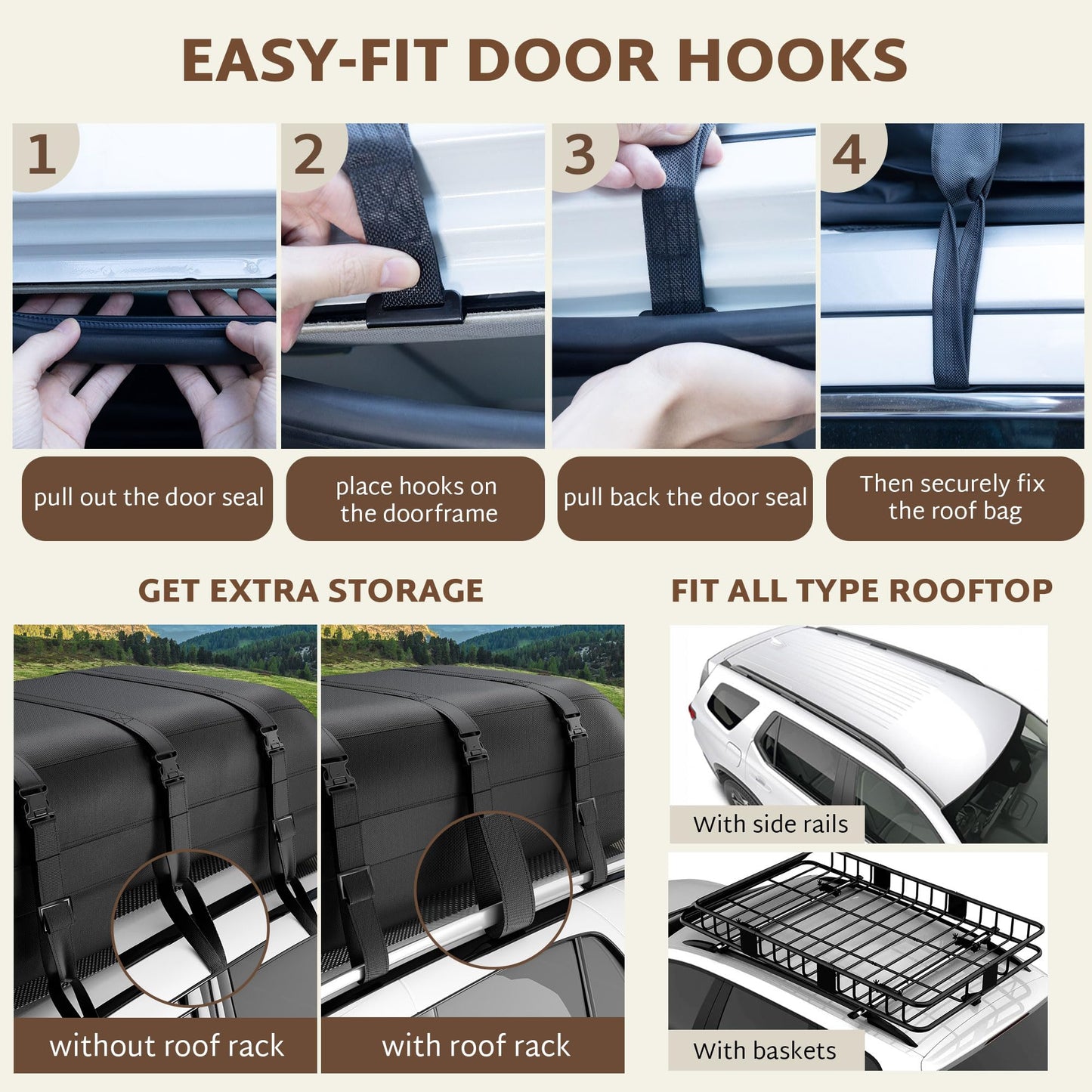 iBirdie Roof Rack Cargo Carrier 36.4 Cubic Feet, XXL Soft-Shell Rooftop Cargo Box, Waterproof Heavy Duty 1200D for Car with/Without Roof Rack, Includes Anti-Slip Mat, Door Hooks, 56x45x25 inches