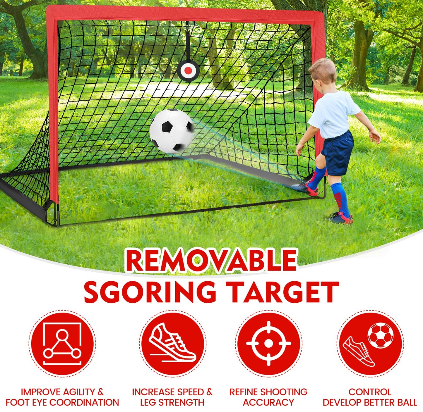 EVERRUSH 6' x 4' Soccer Goals Nets for Backyard Beach Pop Up Soccer Training Equipment Net Portable Goal Set with Ball, and Cones, Youth Outdoor Sports Games Football Goal with Carry Bag