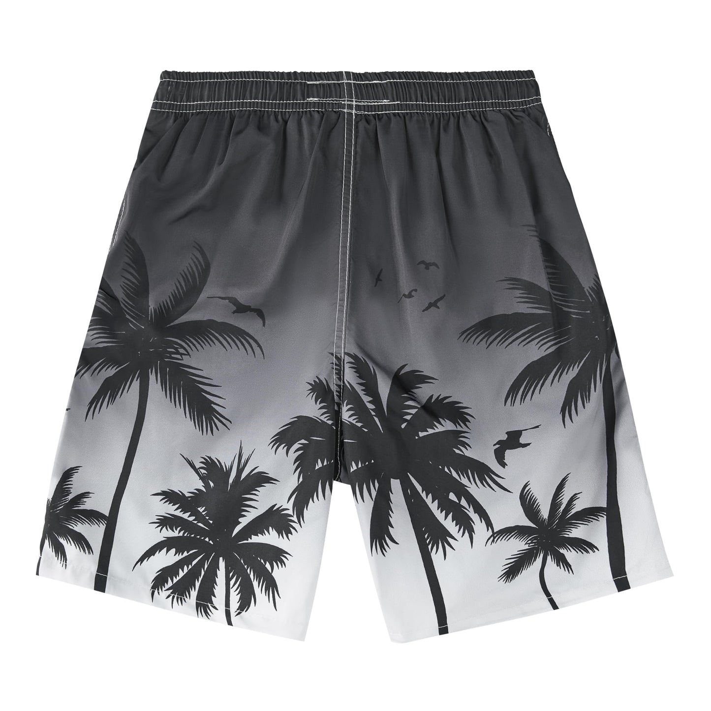 Boys Swim Trunks with Compression Liner Anti-Chafe, Boys Bathing Suit with Boxer Brief Liner, Black Palm Tree Boy Swim Shorts Swimwear, Quick Dry UPF 50+ 4 Way Stretch Boy's Board Shorts, XL