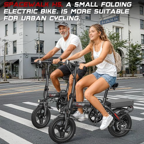 Spacewalk Folding Electric Bike for Adults,Lightweight & Compact Ebike - 500W Motor,13.7 MPH,14inch Tires. Pure Electric 17.4miles,Pedal - Assist Range 29.8miles, Ideal for Urban Riding