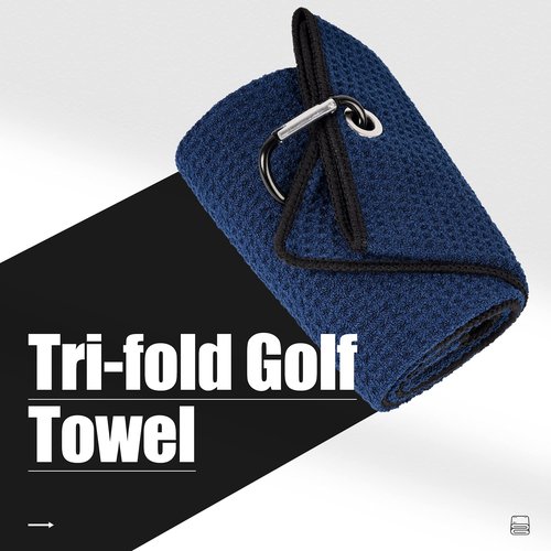 Mile High Life Tri-fold Golf Towel | Premium Microfiber Fabric | Waffle Pattern | with Heavy Duty Carabiner Clip | Golf Towel for Men and Women (NavyGolf Towel)