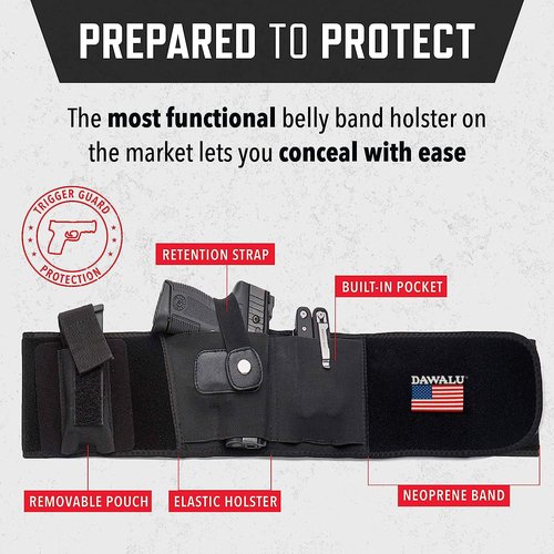 Belly Band Holster for Men and Women - DAWALU Gun Holster. Fits Smith and Wesson, Shield, Glock 19, 17, 42, 43, P238, Ruger LCP, and Similar Guns (XL (Belly Up to 54"), Right)