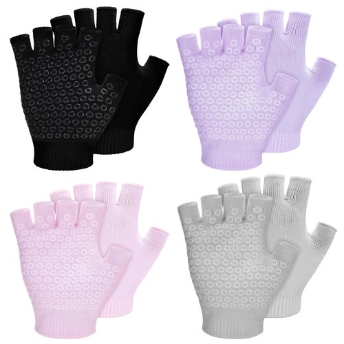 Eurzom 4 Pairs Fingerless Yoga Gloves with Grips for Women Silicone Dots Pilates Exercise Gloves Cotton Mittens Protection Equipments